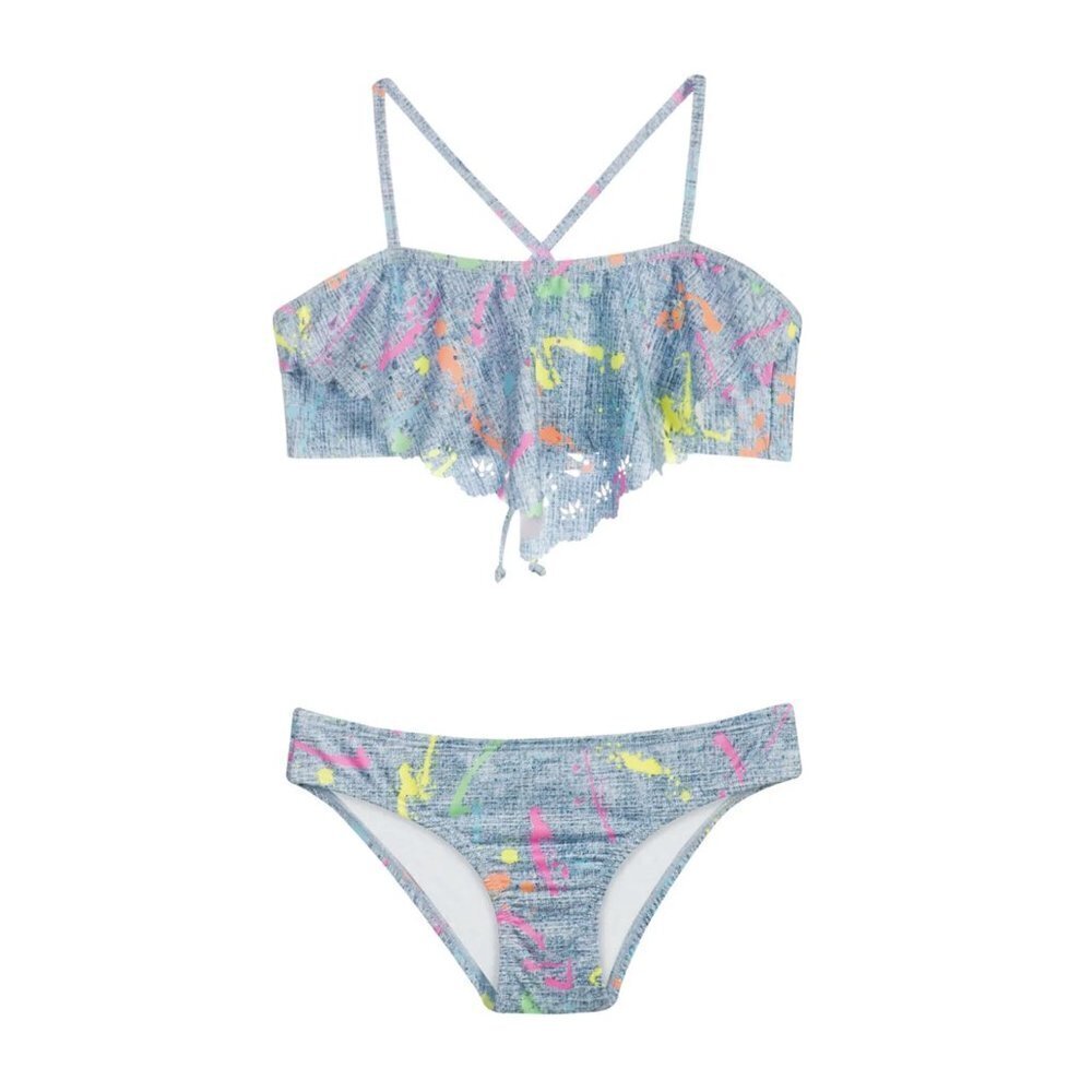Pilyq Girls Neon Paint Splatter Lasercut Bikini Sz. 2T NWT